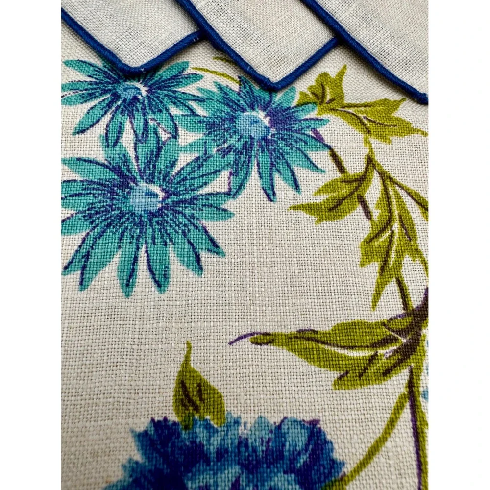 Vintage 1940/50s Victory Linen Tea Set Blue Carnations Tablecloth 4 Napkins New